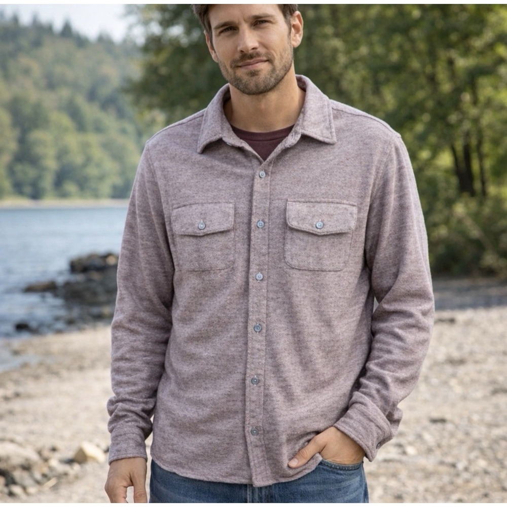 Men's The Normal Brand Maroon Textured Knit Button Down Shirt | Size XL